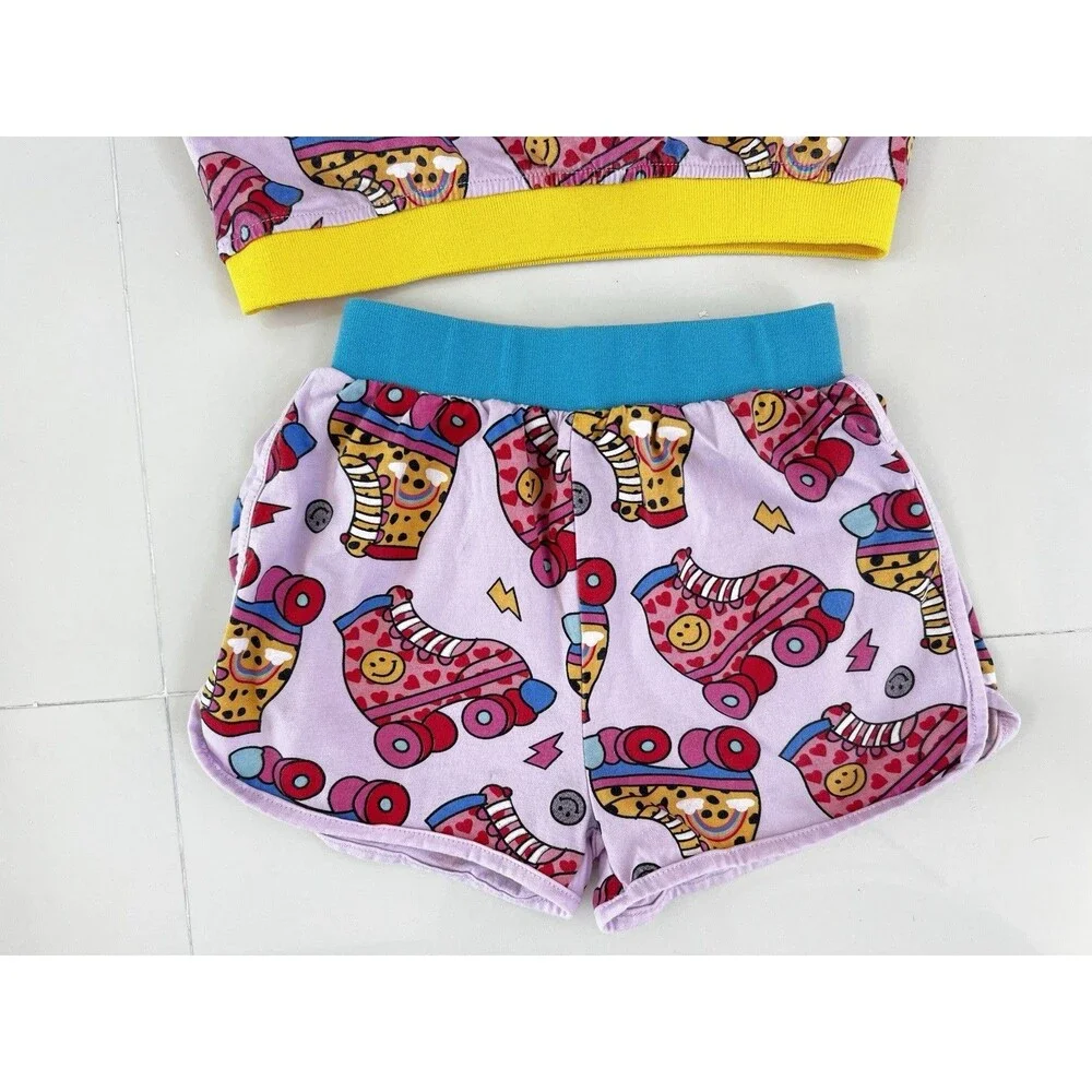 Lola + The Boys Roller Skate Print 2-Piece Tee Short Set Summer Cotton Outfit 8